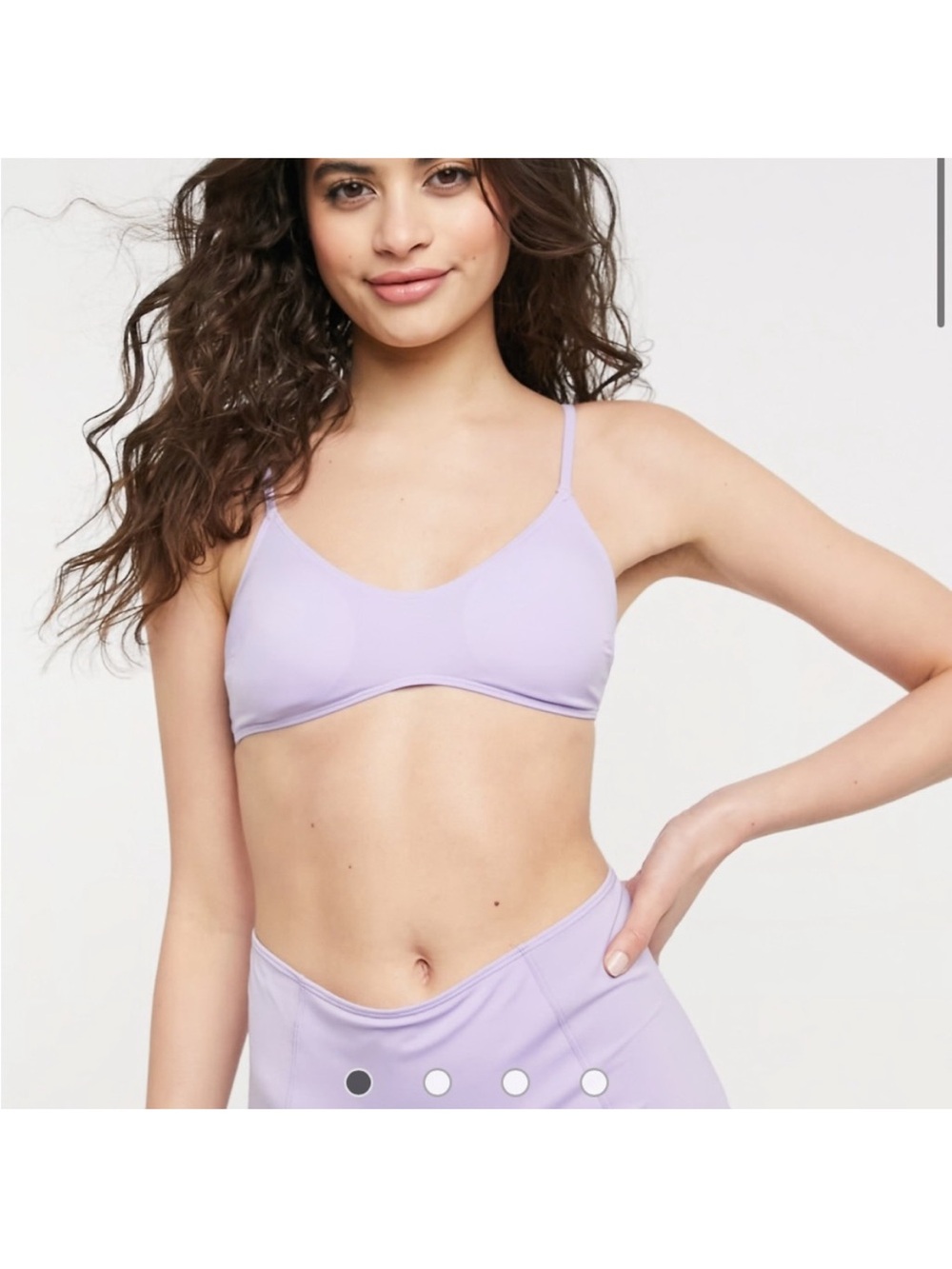 Monki Azami recycled polyester bikini top with cross back lilac
